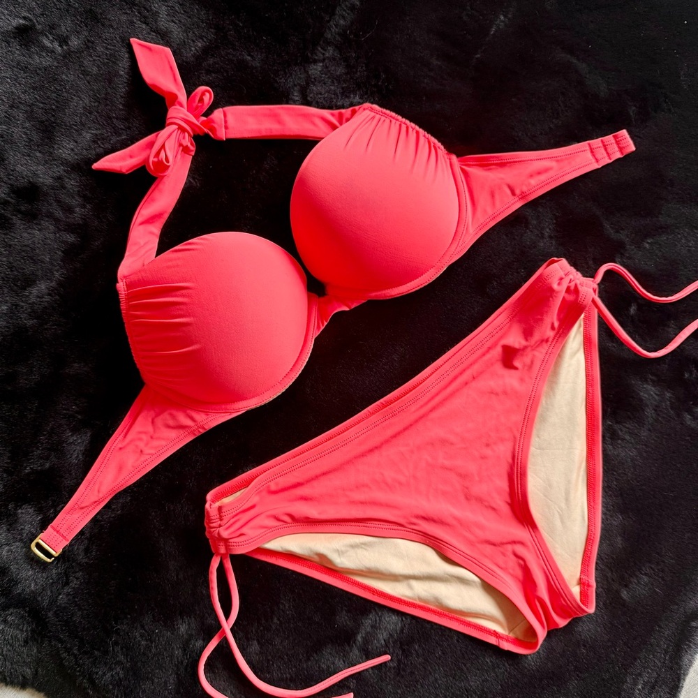 36C/L 2Pc Vs Victoria’s Secret BOMBSHELL Miraculous Adds-2Cups Bikini Set Coral